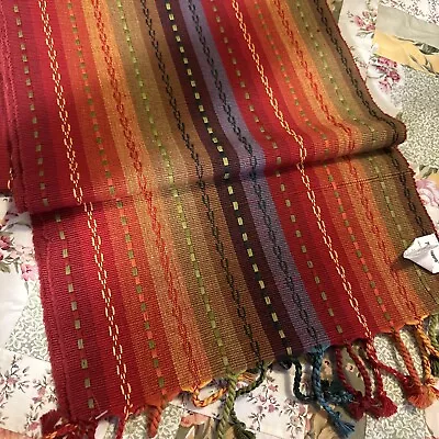 Pier One Table Runner Xl Long Woven Striped 14” X 108  Southwest Fringe Rainbow • $24.95