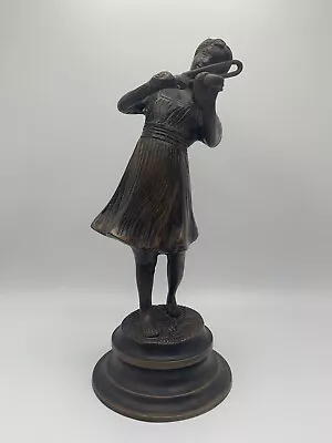 Vintage Bronze Figurine Sculpture Girl With Violin | Fiddle 8.5  | Gift For Girl • $30