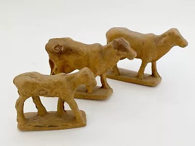 Vintage Chalk Ware Miniature Farm Animals Cow Calf Set 3 Pc Nativity • $14.99