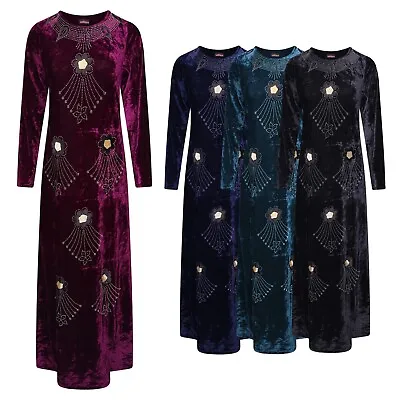 Luxury Velour Studded Long Nightdress Kaftan Length 57” Sizes 12 14 16 18 2 • £19.95