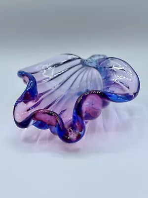 Alfredo Barbini Murano Italian Art Glass Purple Pink Blue Seashell Dish Bowl • $229.99