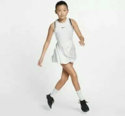 £32 • Buy Nike Court Dry Tennis Dress Girls Size Xl (156-166cm) (ar2502 100) White / Black