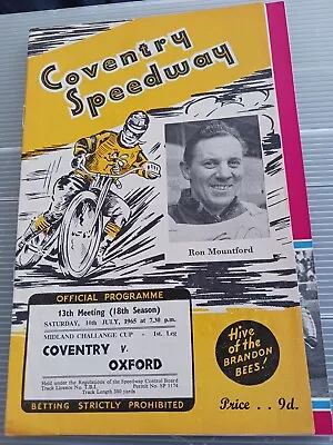 Coventry Bees V Oxford Cheetahs 10/7/65 Good Condition Results Marked In No Rust • £0.99