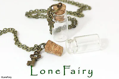 $4.83 • Buy Fill Your Own Empty Glass Bottle Jar Bronze Plated Chain Necklace Steampunk 