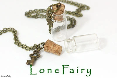 $4.87 • Buy Fill Your Own Empty Glass Bottle Jar Bronze Plated Chain Necklace Steampunk 