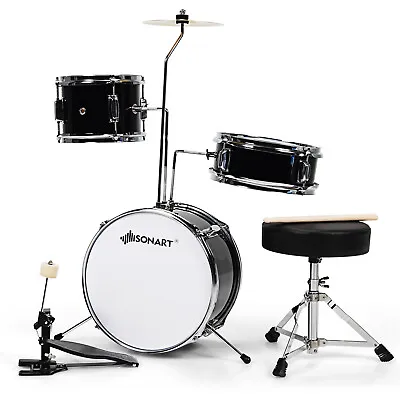 Sonart 13  3-Piece Kids Junior Beginner Drum Set W/Tom Snare Bass Drum Black • $99.99