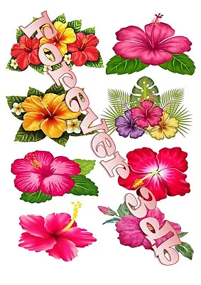 Tropical Flowers Decoration Toppers Edible Wafer - Icing • £2.40