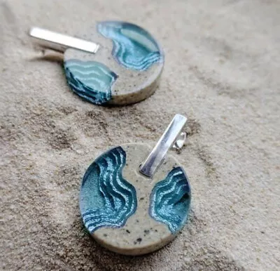 Jewellery Silver Earrings Handmade Round Ocean Sterling Silver Gift Women Gift • $12.36