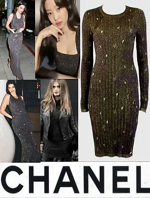 2K New Chanel Vintage 2011 Black Gold Metallic Midi Dress 34 36 38 40 2 4 6 S M • $819