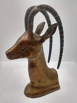 Ibex Solid Brass Head Curved Horns Sculpture  7 Inches Tall 3 Inches Wide • $35.98