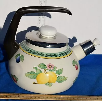 Vintage Villeroy & Boch French Garden Enameled Tea Pot Kettle With Stainless Lid • $38.50