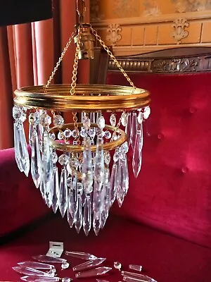 Vintage Facet Cut Glass Crystal Chandelier And Drops (Chandelier Not Complete) • £50