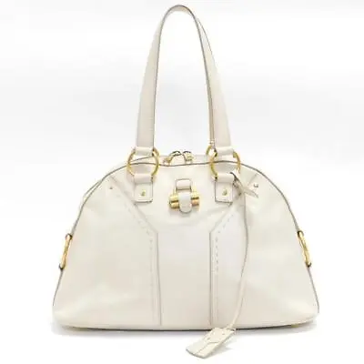 Yves Saint Laurent YSL Muse Shoulder Tote Bag Handbag White Leather Women's • £160.23