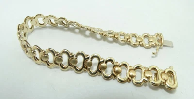 14K Yellow Gold Italian 11.1mm Oval Link Round Brushed Bracelet 7  14.7g D8673 • £725.30