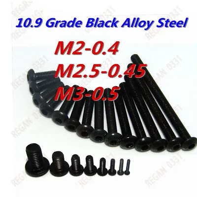 M2 M2.5 M3 Grade 10.9 Black Alloy Steel Allen Hex Socket Button Head Screw Bolt • $10.06