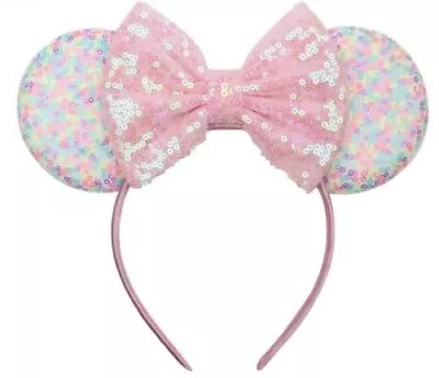 Child Size Costume Sequined MINNIE MOUSE EARS - PASTEL RAINBOW & PINK Headband • $7.95