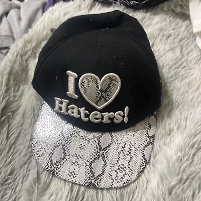 I Love Haters! Faux Snakeskin Snapback Embroidered White & Black Hat Cap  • £8.06