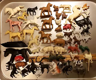 Vtg PLASTIC Rubber TOY LOT Horse DOG Farm Animal Zoo MARX Caldwell STUART Bergen • $30