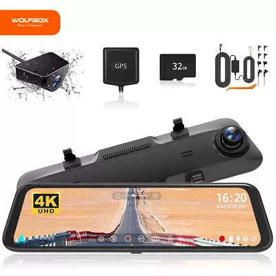 WOLFBOX 4K 12'' Mirror Dash Cam Super Capacity Dual Front And Rear Dash Cameras • $208.99