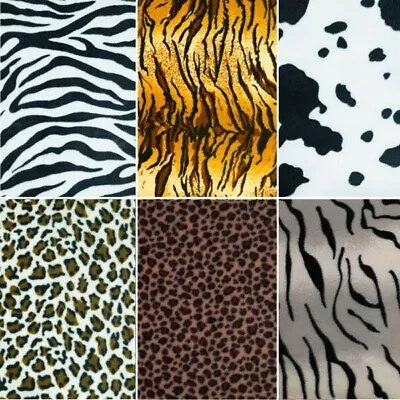 Polar Fleece Anti Pil Fabric Animal Skin Print Zebra Cow Leopard Tiger Blanket • £4.35