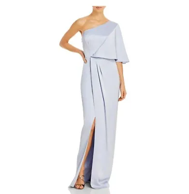 NWT Aidan Mattox Womens Blue Silver Satin One Shoulder Evening Dress Gown Size 2 • $49.99