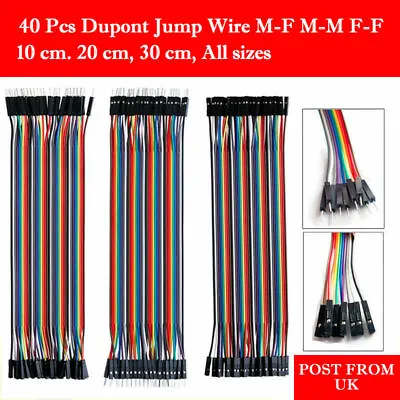 40 Dupont Jump Wire M-F M-M F-F Jumper Breadboard Cable Lead Arduino HOBBY UK PO • £18.95