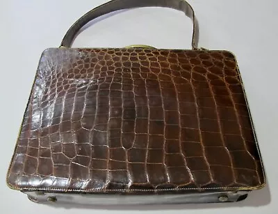 Vintage ARTMEX Dark Brown Genuine Leather Alligator Handbag/Purse • $50