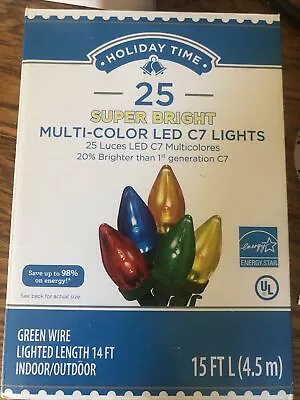 Holiday Time 25 Count Super Bright Multicolor Led C7 Christmas Lights 15 Feet • $7.75