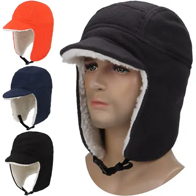 Mens Womens Winter Warm Fleece Beanie With Ear Flaps Visor Windproof Skull Cap • $12.99