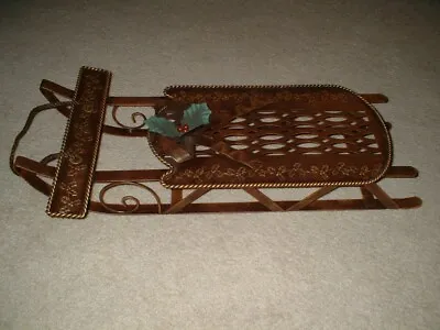 VINTAGE Bronze 24  Custom METAL SLED W/Holly For Your Home Interior/Decor • $27.50