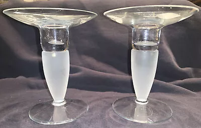 Dansk Crystal Taper Candle Holders 2 Etched Floating Leaves Frosted 4 3/4” • $29.99