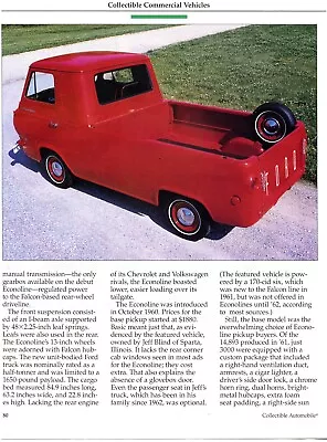 1961 Ford Econoline E-100 Pickup 4 Pg Color Article • $6.95