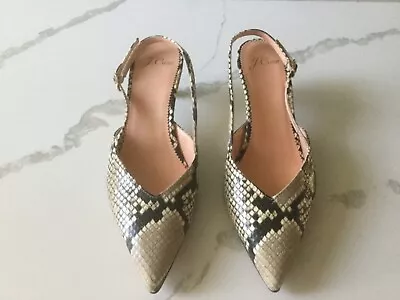 J Crew Sophia Snakeskin Embossed Leather Slingback Kitten Heels • $59.99