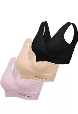 Lovelybob 3 Pack Maternity Nursing Bra For Sleep Cotton Breastfeeding Bras • £17.89