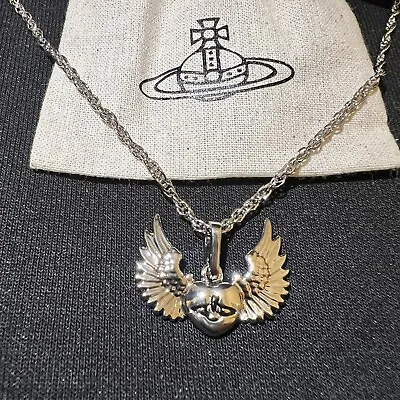 Vivienne Westwood Nana Silver Tone Heart And Wing Necklace Pendant #206 • $79.97