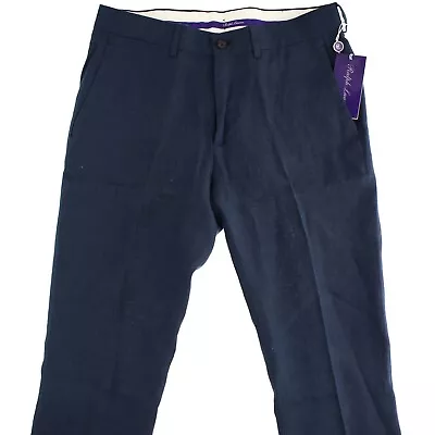 Ralph Lauren Linen Pants Purple Label Unfinished For Tailoring Men's Navy • $149.99