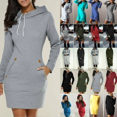 $25.99 • Buy Women Warm Hooded Sweatshirt Hoodie Pullover Jumper Loose Mini Dresses Plus Size