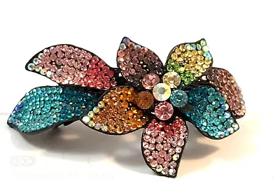 Crystal Flower Hair Barrette Clip 4  Stunning Vintage Accessories Bright Colors • $74.92