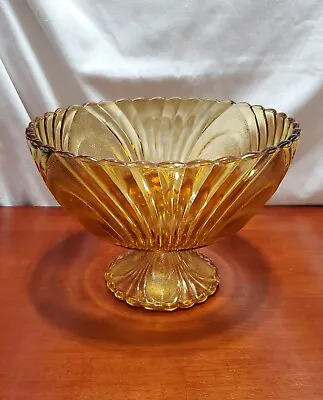$24.97 • Buy Vintage Brockway Nouveau Amber Glass Pedestal Bowl, Serving Dish, Fruit, Candy