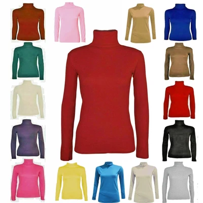 £5.99 • Buy Ladies Long Sleeve Polo Neck Roll Neck Top Womens Turtle Neck Plain Jumper 8-26