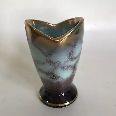 Small West German Jasba(?) Vase  Fishtail Gold Edge Top Drip Glaze • £5