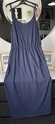 M&S Navy Strappy Cotton Jersey Maxi Dress Plus Size 24 Beach • £16.99