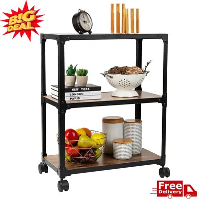 3 Tier Rolling Bar Cart Microwave Cart Island Station Holder Shelf Kitchen Black • $41.90