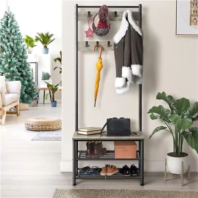 $57.59 • Buy 3-IN-1 Industrial Entryway Hall Tree Coat Rack Shoe Bench Coat Rack With 9 Hooks