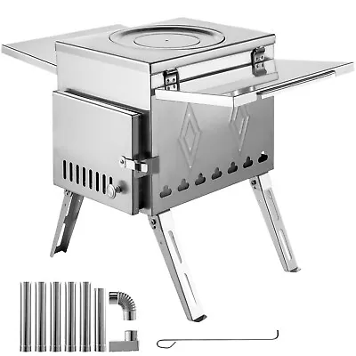 VEVOR Outdoor Camping Stove Camp Tent Stove Potable Wood Burning Stove 6 Pipes • $142.99