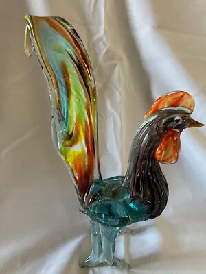 Murano Glass Rooster Chicken Bird  Blown Art Glass Sculpture Figurine H12  W9  • $39