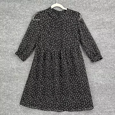 Uniqlo Dress Womens Medium Black Baby Doll Pintuck Peter Pan Collar Chiffon • $21.99