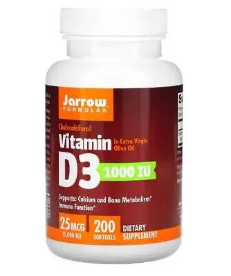 Jarrow Formulas Vitamin D3 Cholecalciferol 25 Mcg (1000 IU) 200 Softgels • £11.65