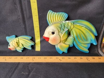 $17 • Buy Vintage Lot Of 2 1971 MILLER STUDIO CHALKWARE PLASTER FISH WALL PLAQUES