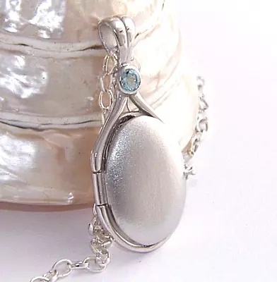 925 Sterling Silver 4 Mm NaturalSkyBlue Topaz Locket H2O Just Add Water Mermaids • $69.77